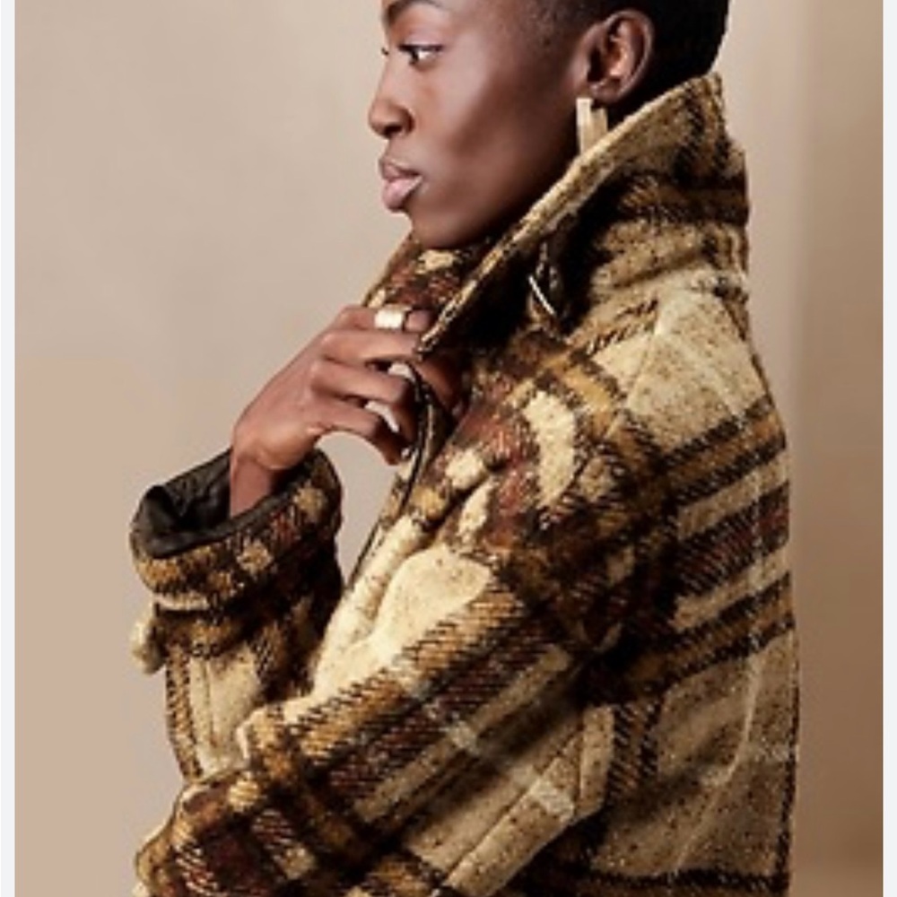 Banana Republic Funnel Neck Balcamaan Jacket Neutral plaid. XXS but fits XS/S - Picture 4 of 14